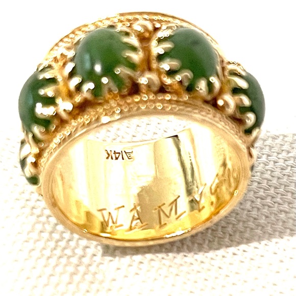 Antique Jade 14K Gold Milgrain Textured Wide Band Eternity Ring 11.08 Grams - Picture 4 of 16